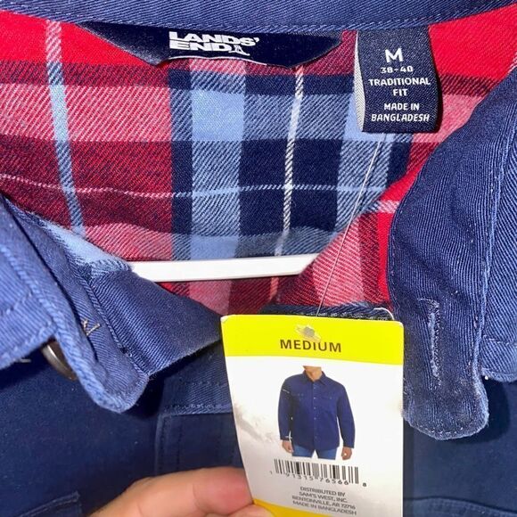 Lands End Men's Blue Button NWT Flannel Lined Long Sleeve Shirt Jacket Size Med - Picture 5 of 10